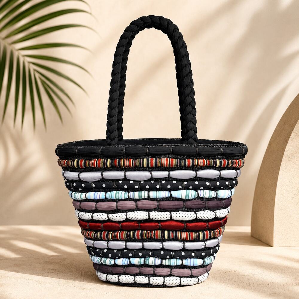 Sun N Sand Multicolor Woven Tote Beach Bag Braided Handle